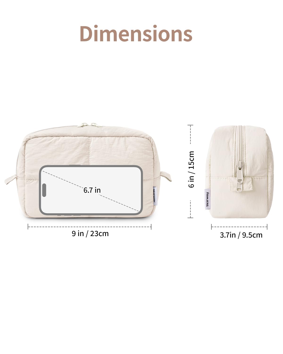 Narwey Puffy Makeup Bag for Travel Women Girl, Quilted Makeup Bag Cosmetic Bag, Cute Puffer Make up Organizer Bags, Travel Toiletry Bag Toiletries (Beige)