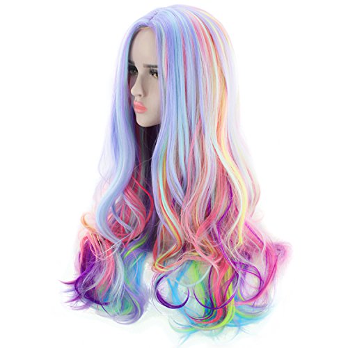 Long Curly Rainbow Hair Wig | 27.56 Inch Heat Resistant for Cosplay & Parties