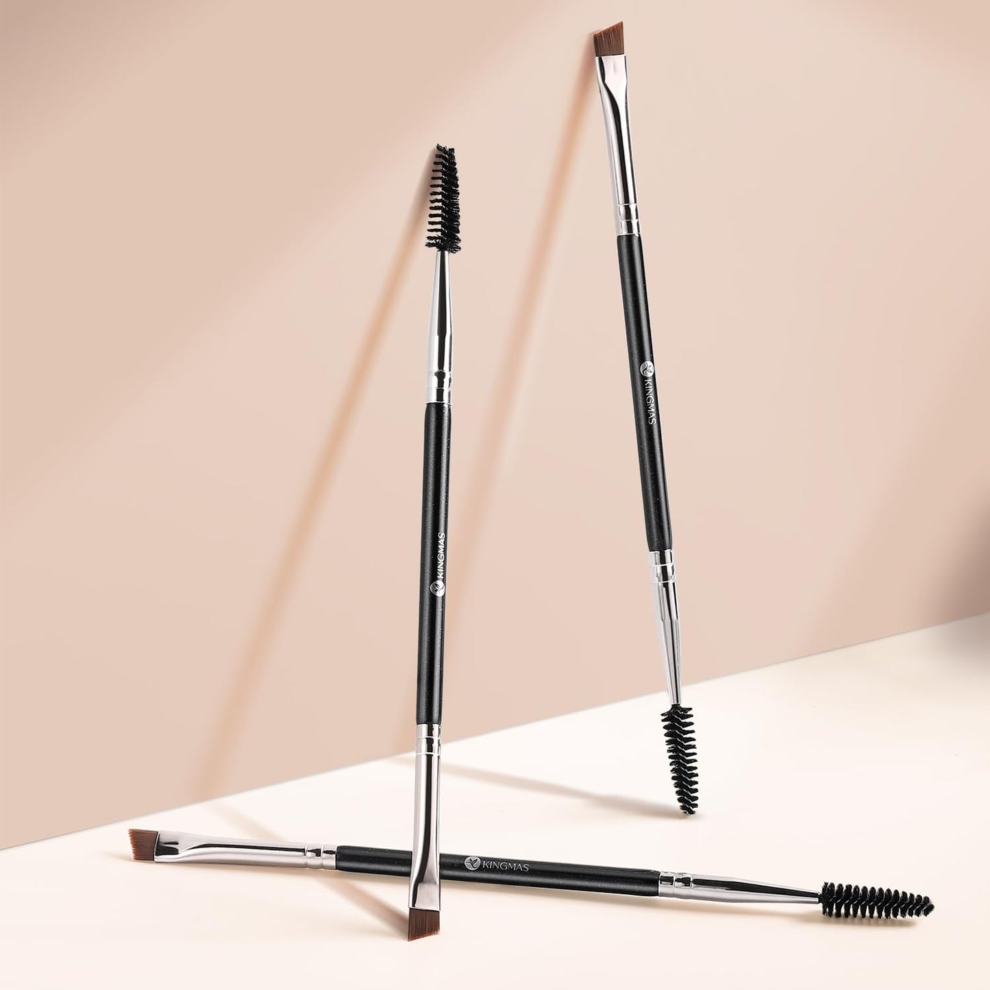 Eyebrow Brush Spoolie - Professional Duo Angled Brush for Lining & Shaping Brows | Black