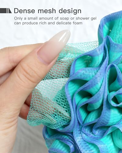 Manditae 4-Pack Green-Blue Large Exfoliating Bath Loofah Sponges for Sensitive Skin