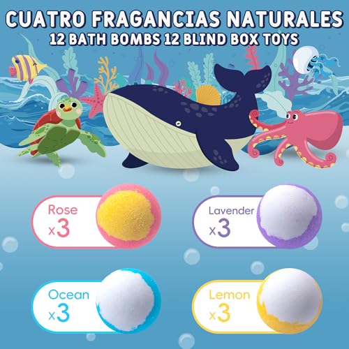 Ponomoba Organic Bath Bombs for Kids with Ocean Animal Surprise Toys (12 Pack)