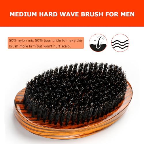 LexRory 360 Wave Brush - Medium Hard Boar Bristle Palm Brush for Men