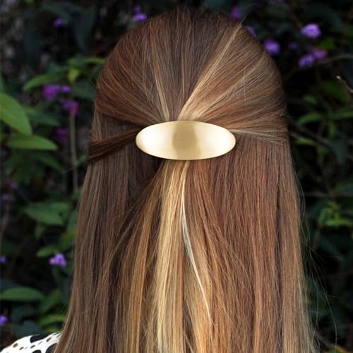 2pcs French Oval Hair Barrette Clips for Women - Gold & Silver