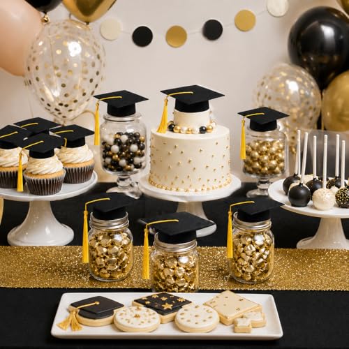 Mini Graduation Cap Set - 9 Felt Caps with Tassels for Plush Toys