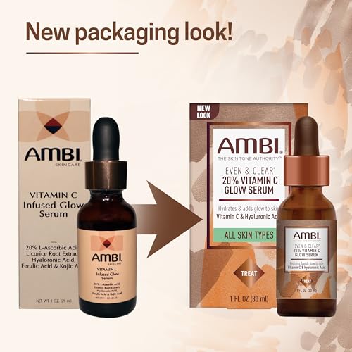Ambi Even & Clear 20% Vitamin C Glow Serum - Hydrating Brightening for All Skin Types (1 oz)