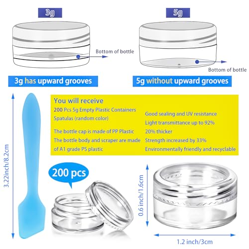200PCS 5g Clear Plastic Jars with Lids for Travel & Samples