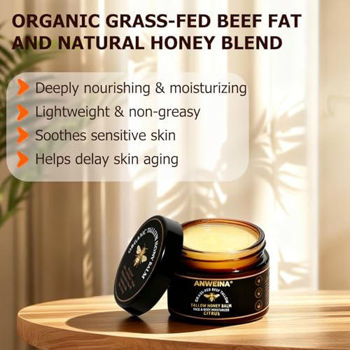 Organic Grass-Fed Beef Tallow Balm with Raw Honey & Citrus – 2 OZ Skin Moisturizer