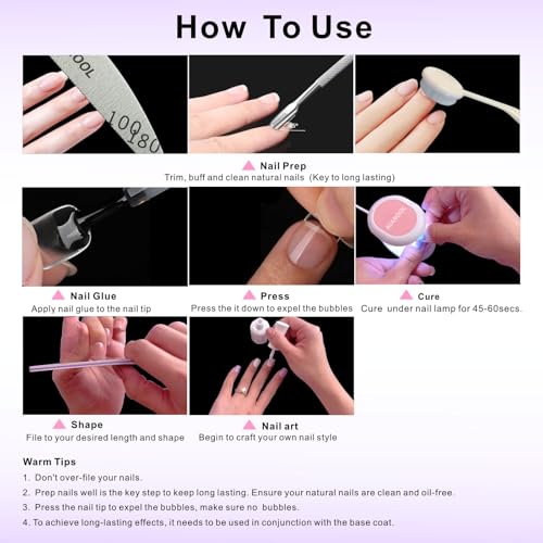 KIANOOL Square UV KIT-2025 Gel Nail Tips Kit - 552 pcs with Mini Lamp