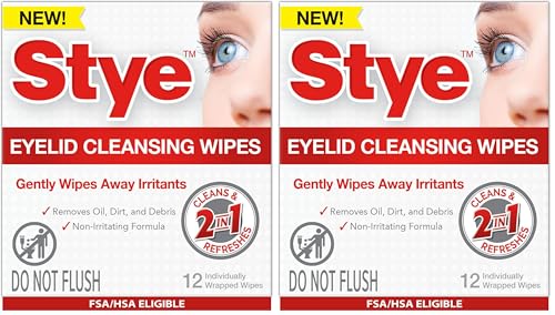 Stye Cleansing Eyelid Wipes 12 Count (Pack of 2) - Gentle Eye Care