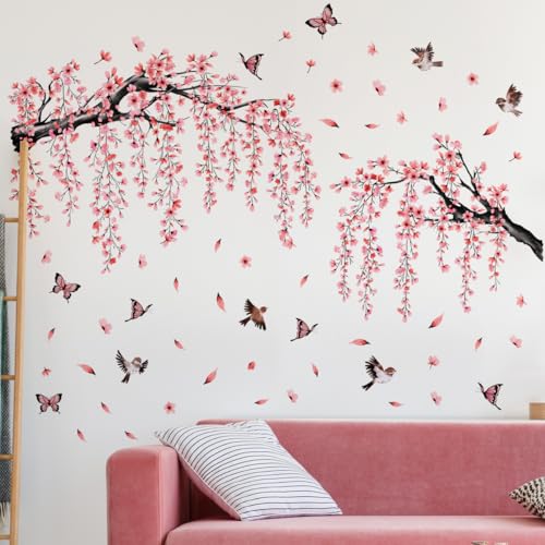 Large Cherry Blossom Tree Wall Decals - Removable Pink Flower Stickers