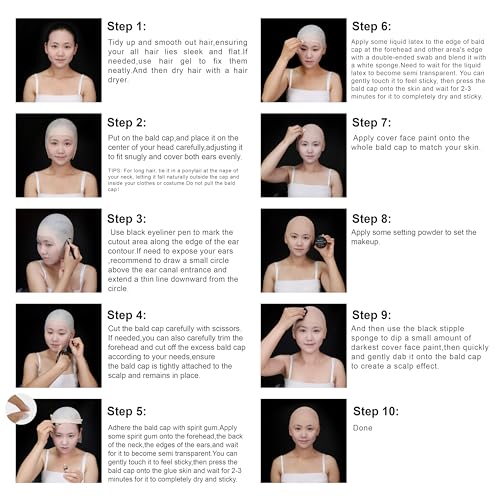 MEICOLY Bald Cap Kit for Halloween & Cosplay - 10PCS SFX Makeup Set