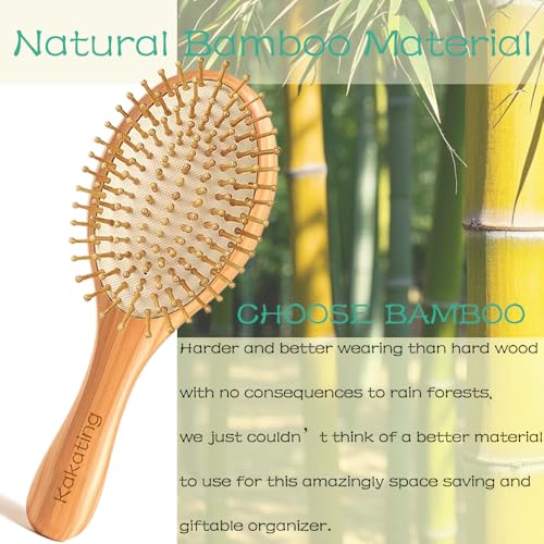 Kakating Bamboo Hair Brush Set - 2 Pack Natural Wooden Detangling Brushes