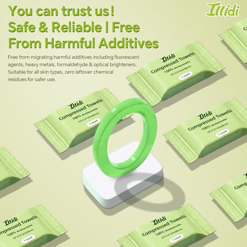 Illidi Disposable Compressed Towels 12x10in - Pack of 100, Travel-Friendly Washcloths