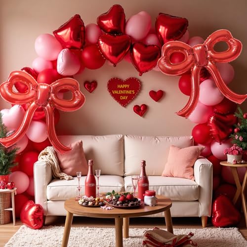 4 Giant Red Bow Foil Balloons for Birthday and Party Decor
