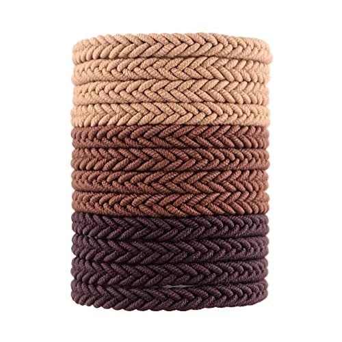 Brown Ponytail Holders - 12pcs Comfortable Hair Ties