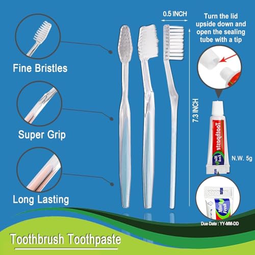 50 Pack Disposable Toothbrush Kit with Toothpaste, Travel Ready