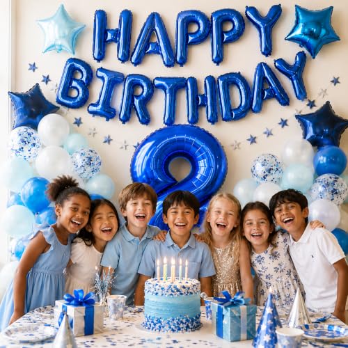 80PCS Blue Birthday Balloon Set with Number 8 & Decorations
