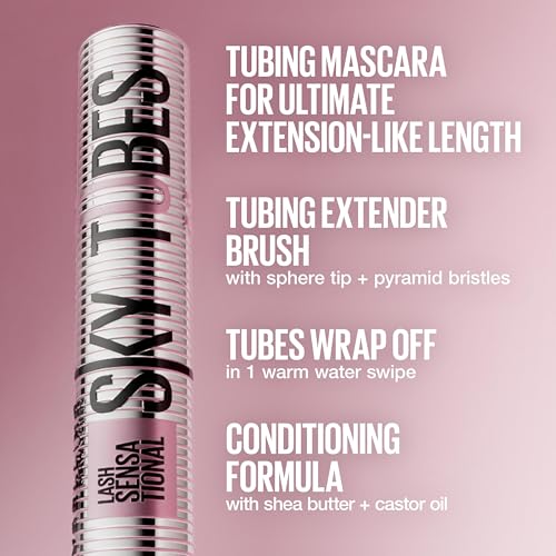 Maybelline Lash Sensational Sky Tubes Mascara - 24HR Length & Volume, Very Black