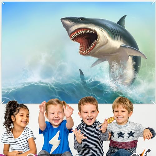 Great White Shark Banner Backdrop - Realistic Ocean Decor 71x47"