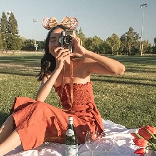 AQOKKA Mouse Ears Headbands with Bow - 3 Pcs Champagne, Black-Leopard Print, Gold-Deep Pink