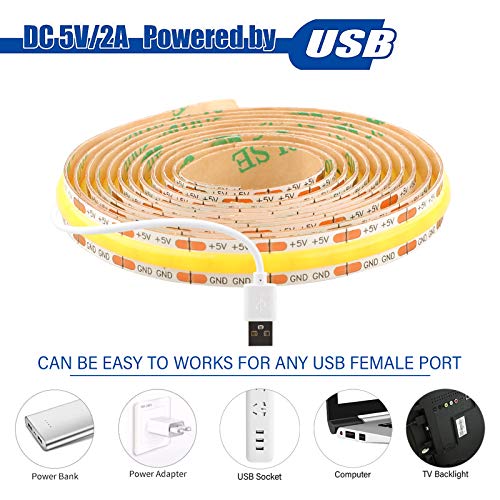 5V USB LED Light Strip 4.9ft - Daylight COB Under Cabinet Lighting