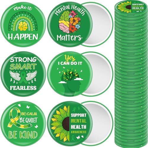 Mental Health Awareness Compact Mirrors - Bulk 48 Pcs with Inspirational Designs (Variation: 48 / Mental Health Style)