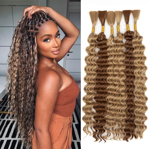 24 Inch Deep Wave Braiding Hair Bulk #27/30 - 6 Bundles for Boho & Faux Braids
