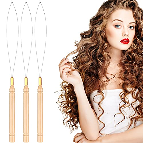 10 Pcs Hair Extension Loop Needle Kit with Wooden Handle