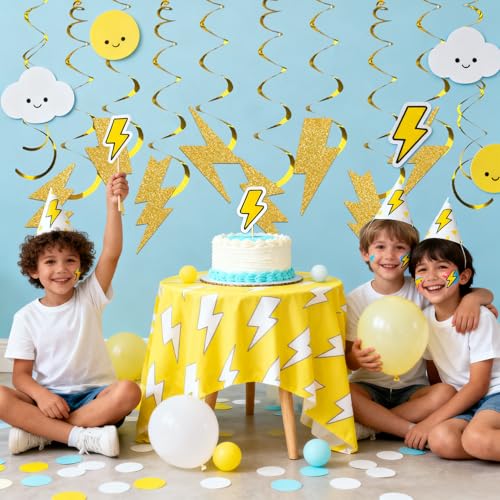 Lightning Hanging Swirls - Gold Spiral Party Decorations for Kids