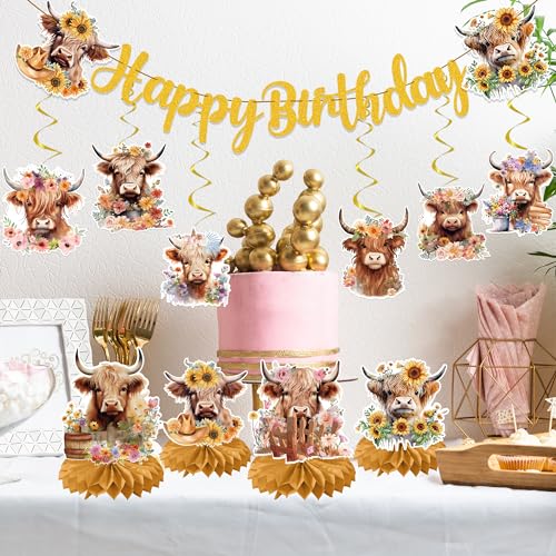 19PCS Highland Cow Birthday Decorations Set - Farm Theme Party Supplies