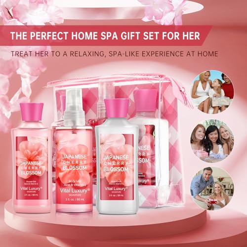 Travel-Sized Japanese Cherry Blossom Spa Gift Set - 3PC Self Care Set for Women