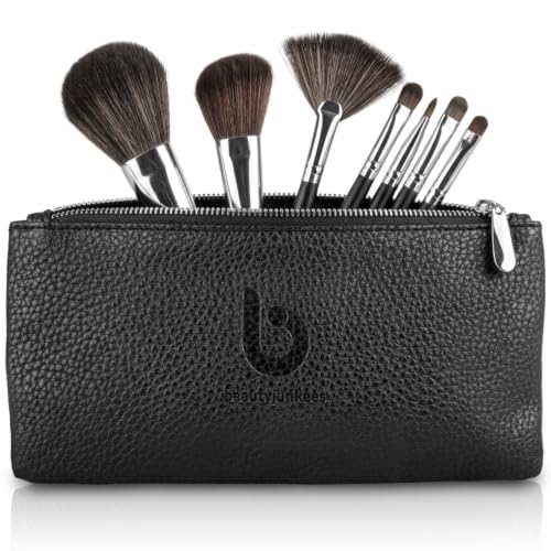 Travel Makeup Brush Case PU Leather Cosmetic Bag for Women, Black