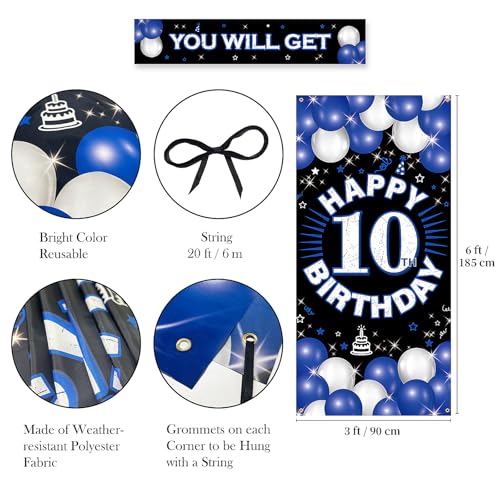 10th Birthday Fabric Backdrop Banner for Boys & Girls - Blue