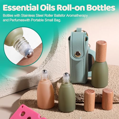 JPNK 10ml Essential Oil Roller Bottles with Stainless Steel Balls & Portable Bag – Refillable Aromatherapy & Perfume Roll-On Set