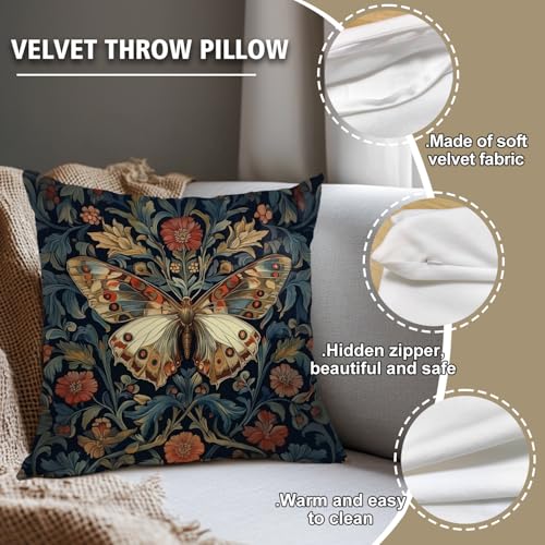 William Morris Vintage Floral Velvet Throw Pillow Cover 18x18