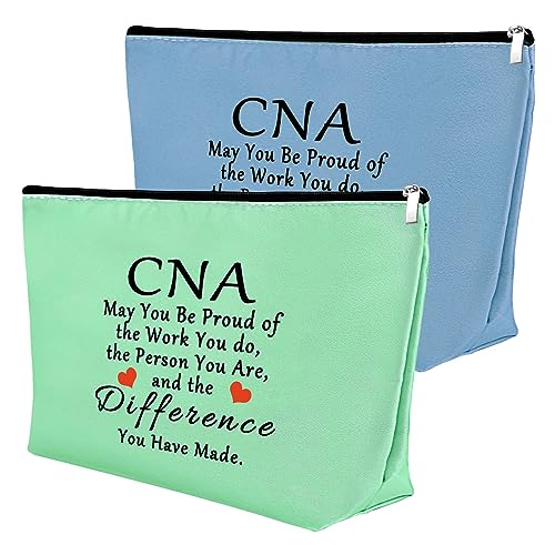 2Pcs CNA Appreciation Makeup Bags - Certified Nursing Assistant Gift, Graduation & Nurse Week Gift, Blue & Green