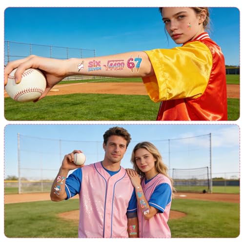 Gameza 6 7 Temporary Tattoos - Over 200 Birthday Party Stickers for Kids, Baseball, Ice Cream Themes