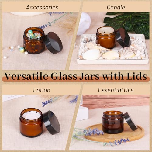 2 oz Amber Glass Jars 24-Pack with Airtight Lids & Stickers