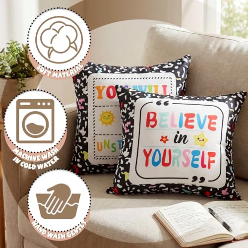 Hahafelt 2 Pcs 18x18 Inch Classroom Pillow Covers - Inspirational Designs