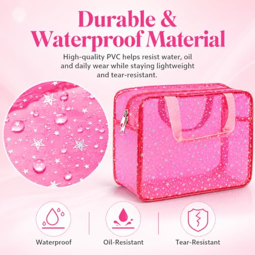 Mhtdet 3-Pack Large Clear Star Makeup Bags - Pink, Purple, Blue - Travel & Cosmetic Organizer