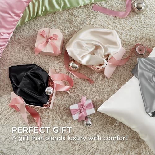 Bedsure Satin Pillowcase Set, 20x26 Inches, Black - Soft & Silky for Hair & Skin