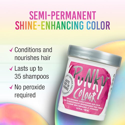 Punky Colour Flamingo Pink Semi Permanent Hair Color ? Vibrant Pink Hair Dye, Vegan & Cruelty-Free Conditioning Formula, Lasts Up to 35 Washes, 3.5 fl oz