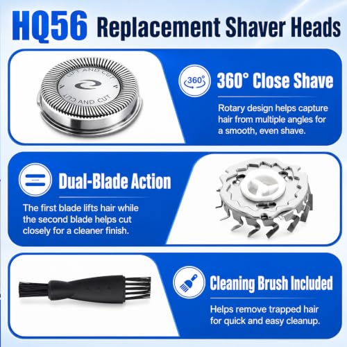 3PCS Replacement Shaver Heads Compatible with Philips Norelco HQ3 HQ4 HQ55 HQ56 HQ6 - Easy Install & Clean