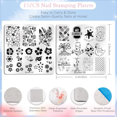 Biutee Nail Stamping Kit - 20 Pcs with Plates, Stamper & Scrapers