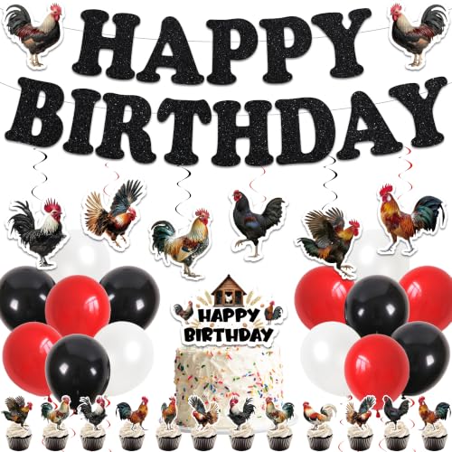 Farmhouse Rooster Birthday Decorations Set - Party Supplies Kit