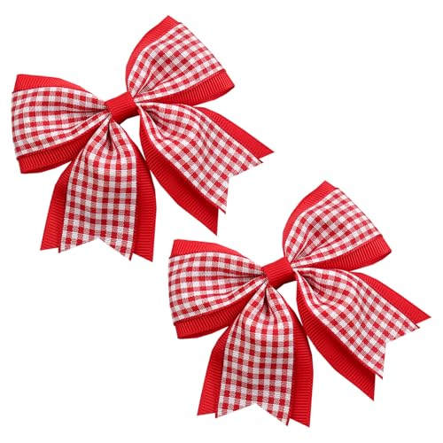 JOYFUNFABU 2PCS Red Gingham Hair Bows for Girls - Classic 3-Inch Toddler Hair Clips (Variation B)