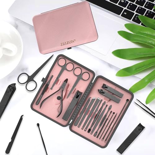 18-in-1 Nail Grooming Kit with Leather Travel Case – Manicure Pedicure Set