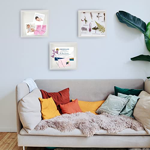 6x6 Shadow Box Frame with HD Glass for Photos & Keepsakes - White
