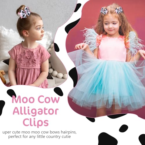 Cow Print Hair Bows Clips - 2 Pack Pink Grosgrain for Girls