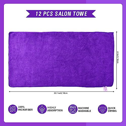 Precious Harvest Purple Microfiber Salon Towels, Pack of 12, Fast Absorbent & Soft, 30 x 14 Inches